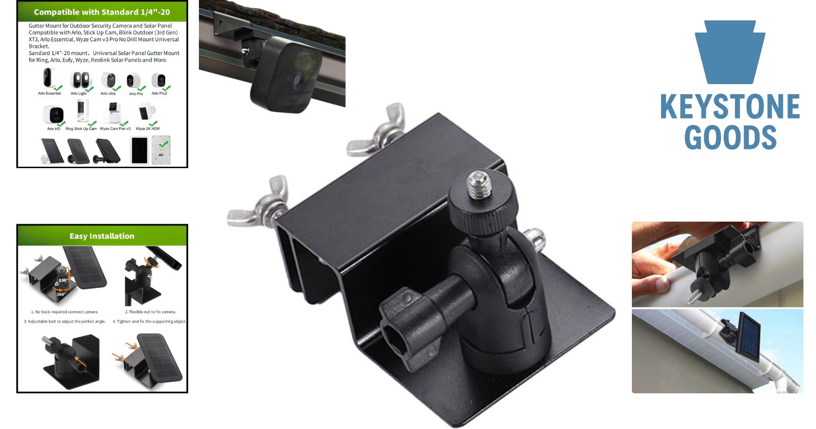 Universal Gutter Mount for Solar & Security Cameras – No Drill, Adjustable St…