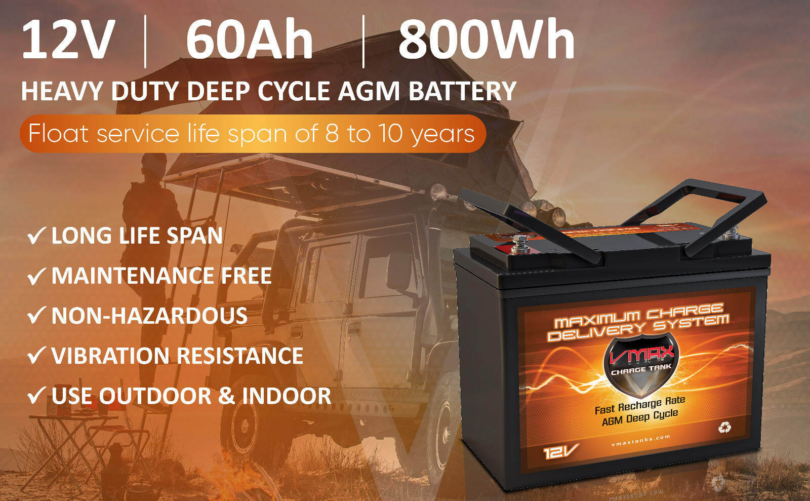Quantity (8) SLR60 SOLAR 12V AGM 60AH VMAX Deep Cycle BATTERY Solar back up