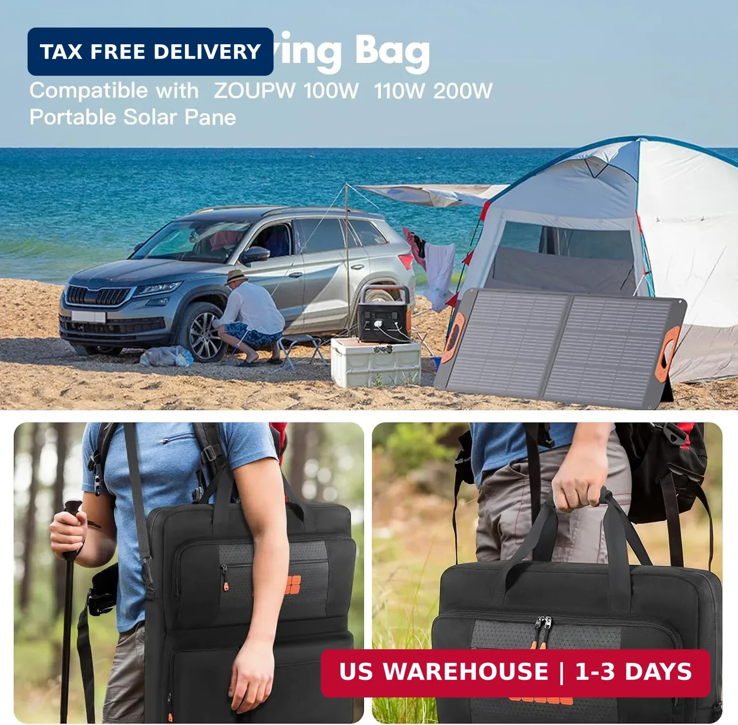 Padded Solar Panel Carrying Case Compatible with Jackery SolarSaga 100W 100X 200