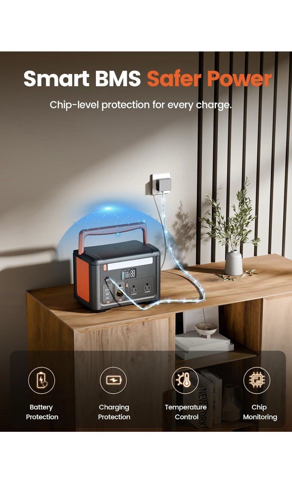 Portable Power Station 600W(1200W Surge), 299Wh Camping Power Station with 2 AC