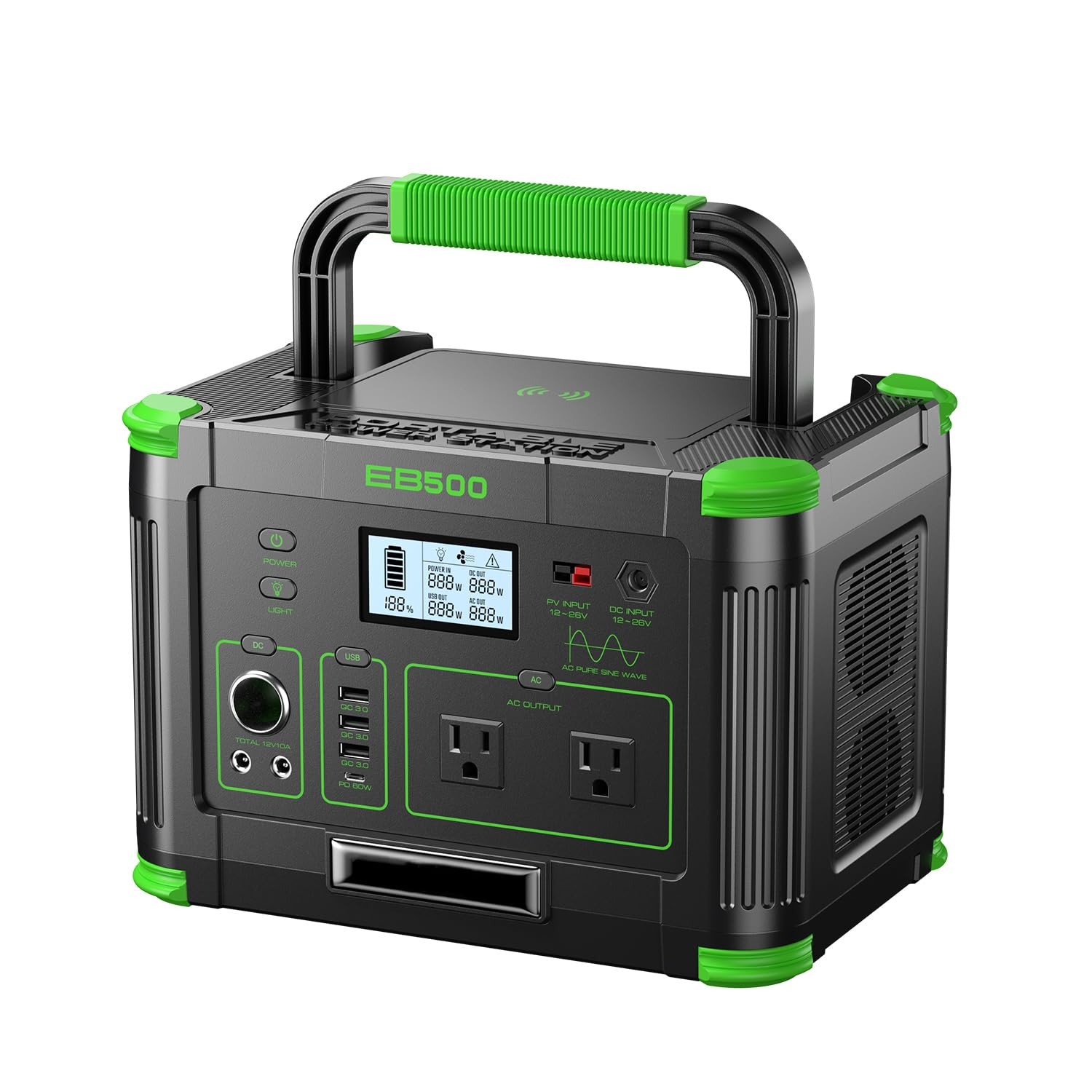 500W Portable Power Station, 519.48Wh Outdoor Solar Generator, 10-Port Powerh…
