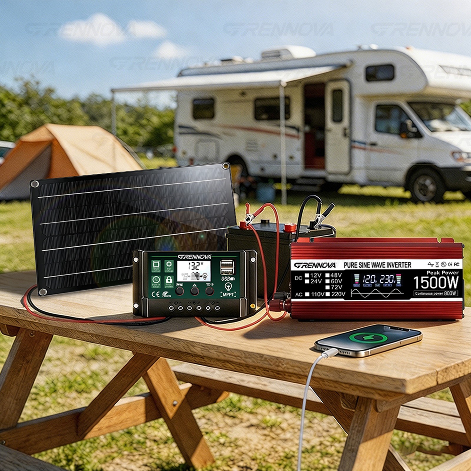 Grennova 1500W Off-Grid Solar System 60W Panel 60A MPPT Pure Sine Inverter