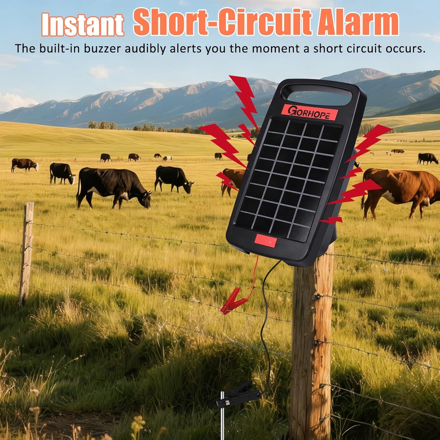 Upgrade 20 Miles Solar Electric Fence Charger with Short Circuit Alarm,0.32J Sol