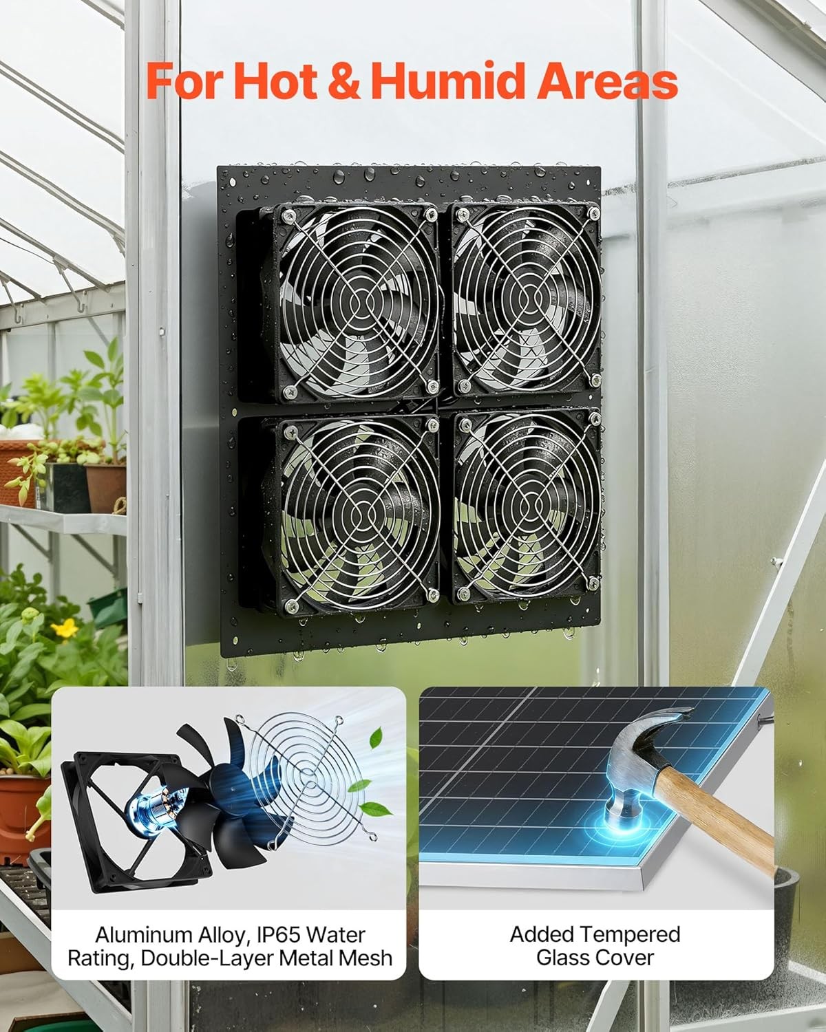 VEVOR Solar Powered Fan, 25W Solar Panel with 4 Fans, Adjustable Solar Panel Ang