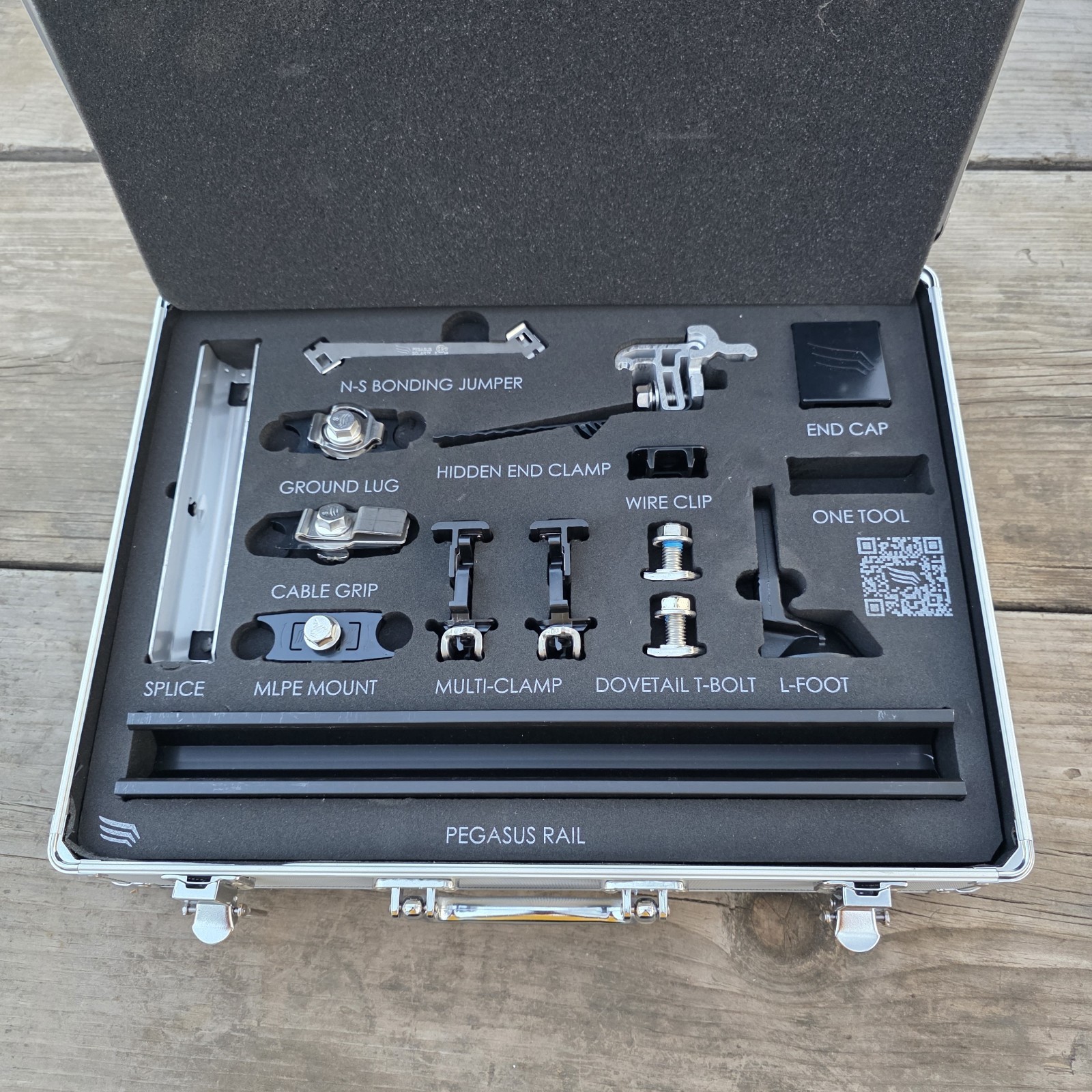 PEGASUS Solar Rail Kit Demo Case – Splice, Clamps, Lugs, Tooling, Samples