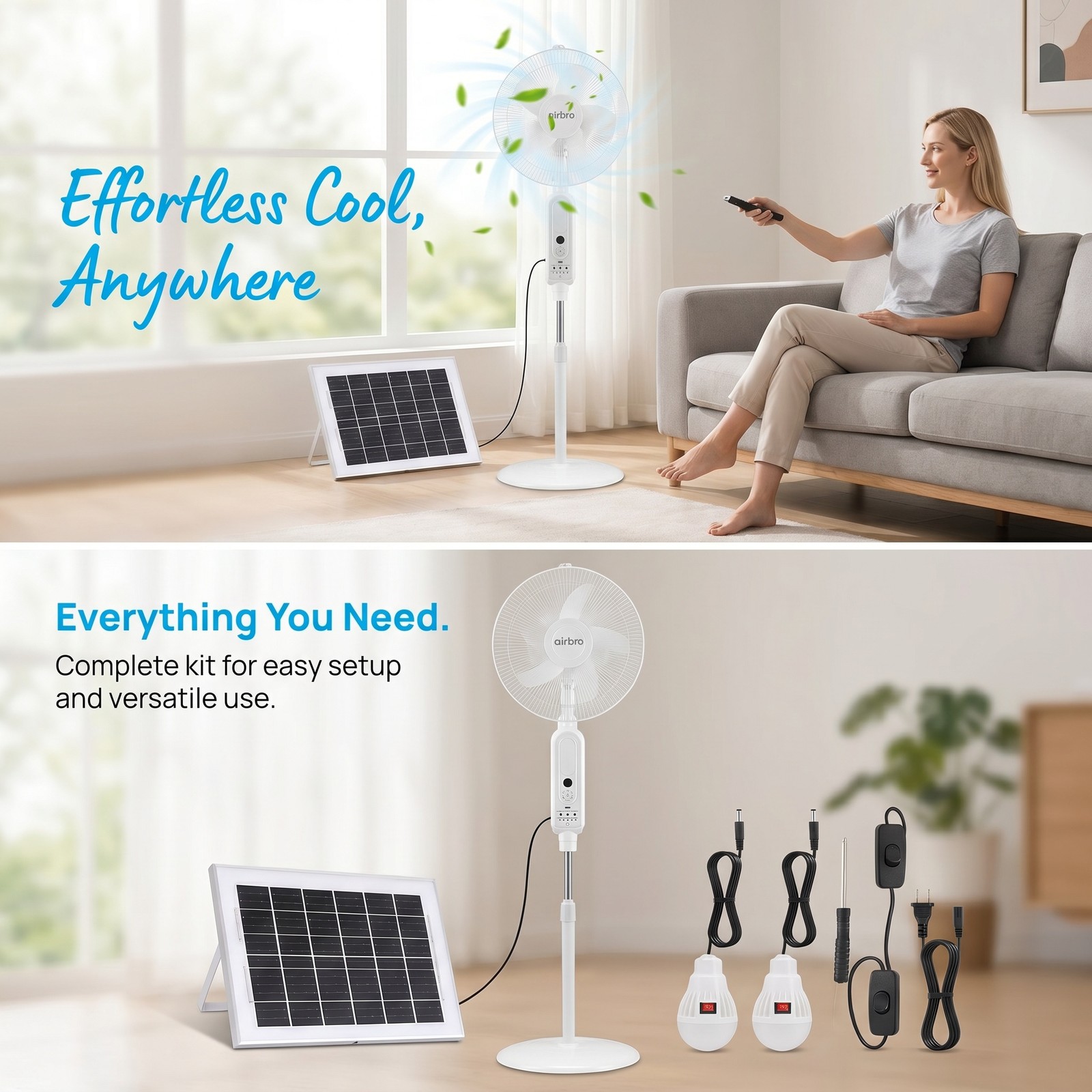 16 Inch Portable Solar Floor Fan Rechargeable Solar Panel Standing Pedestal Fan