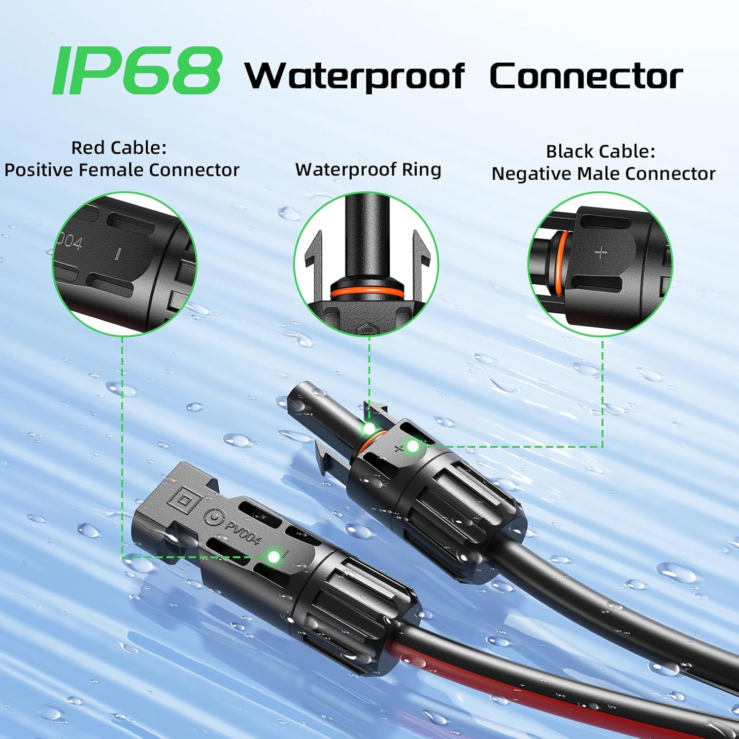 10AWG Solar Panel Extension Cable 20 Feet 6Mm² with Female & Male Connectors, 1