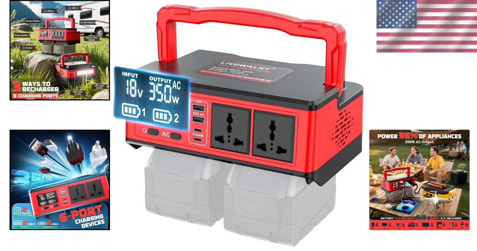 Portable Power Station: 350W Generator for Milwaukee Battery