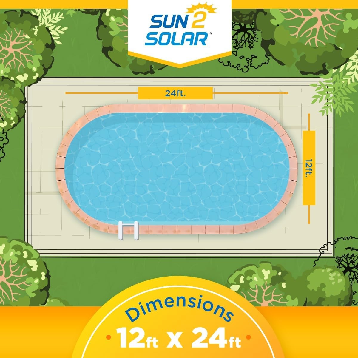 Pool Solar Cover 12x24ft Oval 16Mil Heat Retaining Blanket