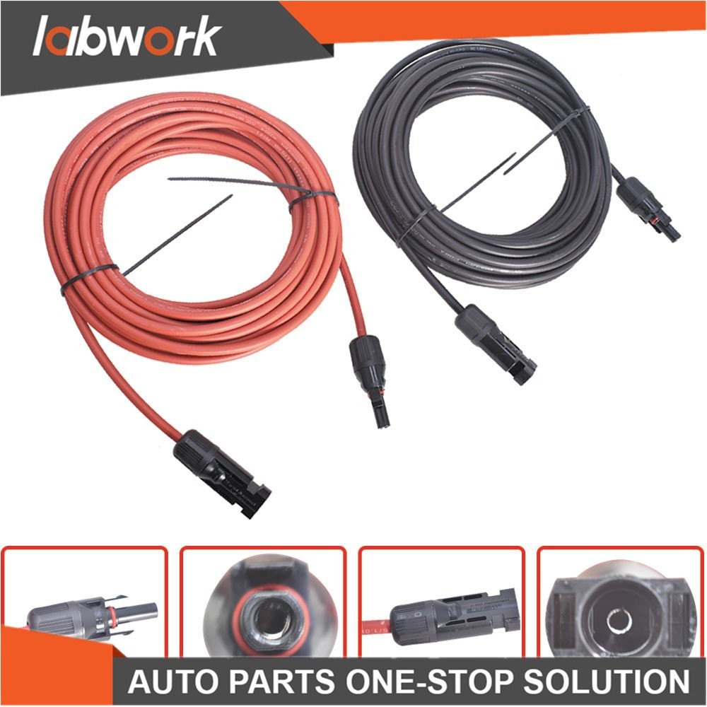 Labwork Solar Panel Extension Cable Wire Connector 1 Pair 10AWG 30FT Black + Red