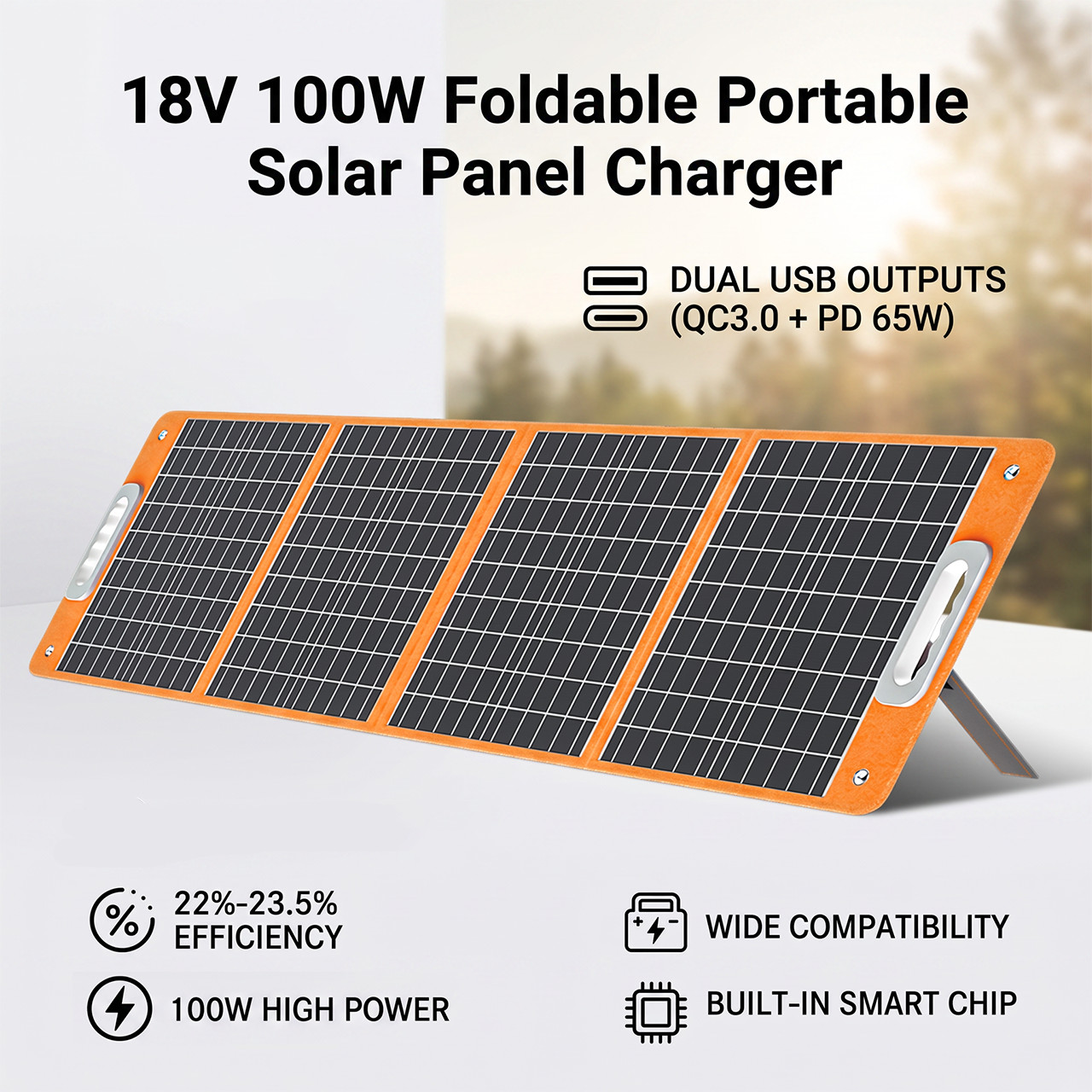 Flashfish Portable 100W Solar Panel DC PD Type-C QC3.0 Output Solar Charger