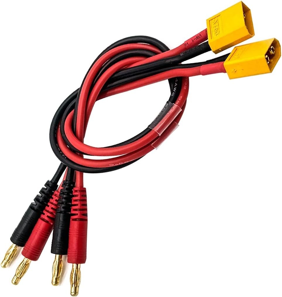 30cm XT60 Connector to 4mm Banana Plug Charging Cables – Pack of 2, Tangle-Free