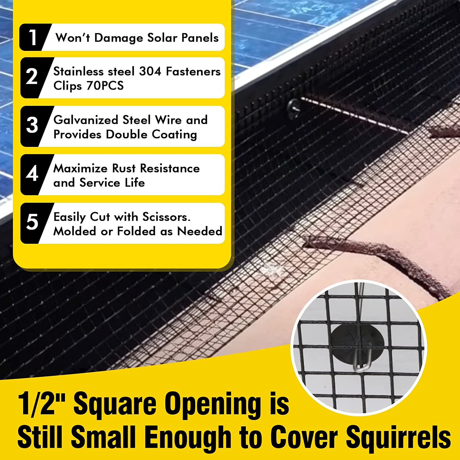 6In X 100Ft Solar Panel Bird Guard,Solar Panel Roof Protection Net 1/2Inch Mesh