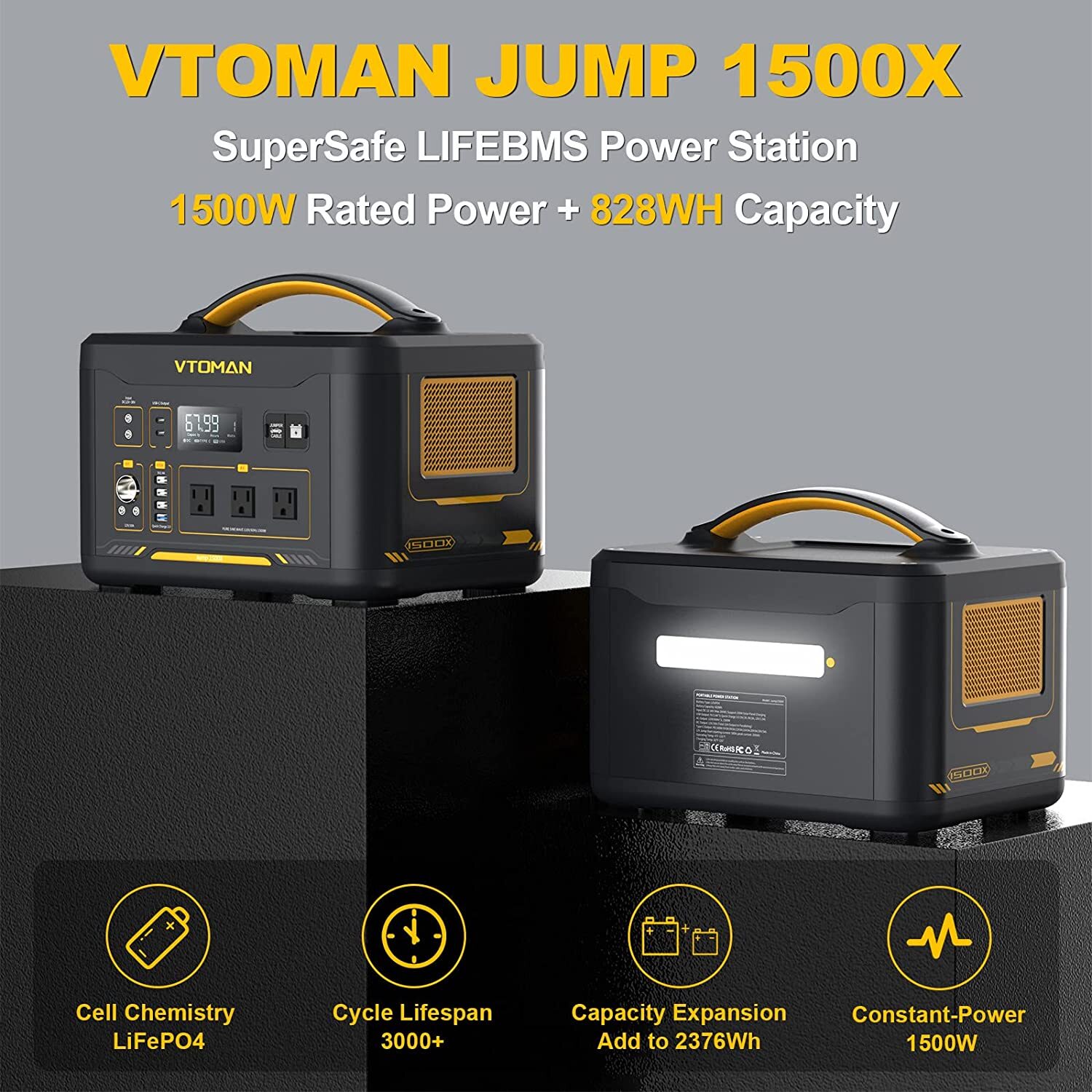 VTOMAN Jump 1500X Portable Power Station 1500W 828Wh LiFePO4 Battery Generator