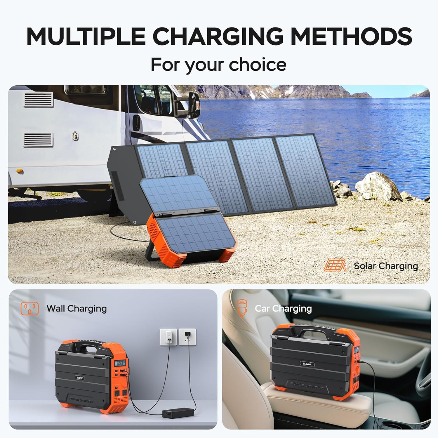 Portable Power Station 1600W (Peak 3200W), Built-In Solar Panel, 1024Wh Lifepo4