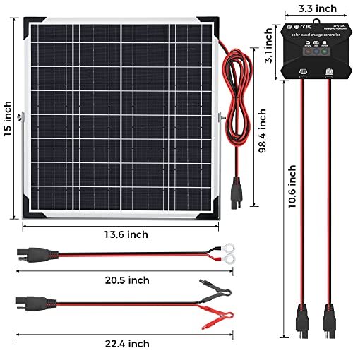 Solar Panel Kit 20W 12V Solar Battery Trickle Charger Maintainer Waterproof S…