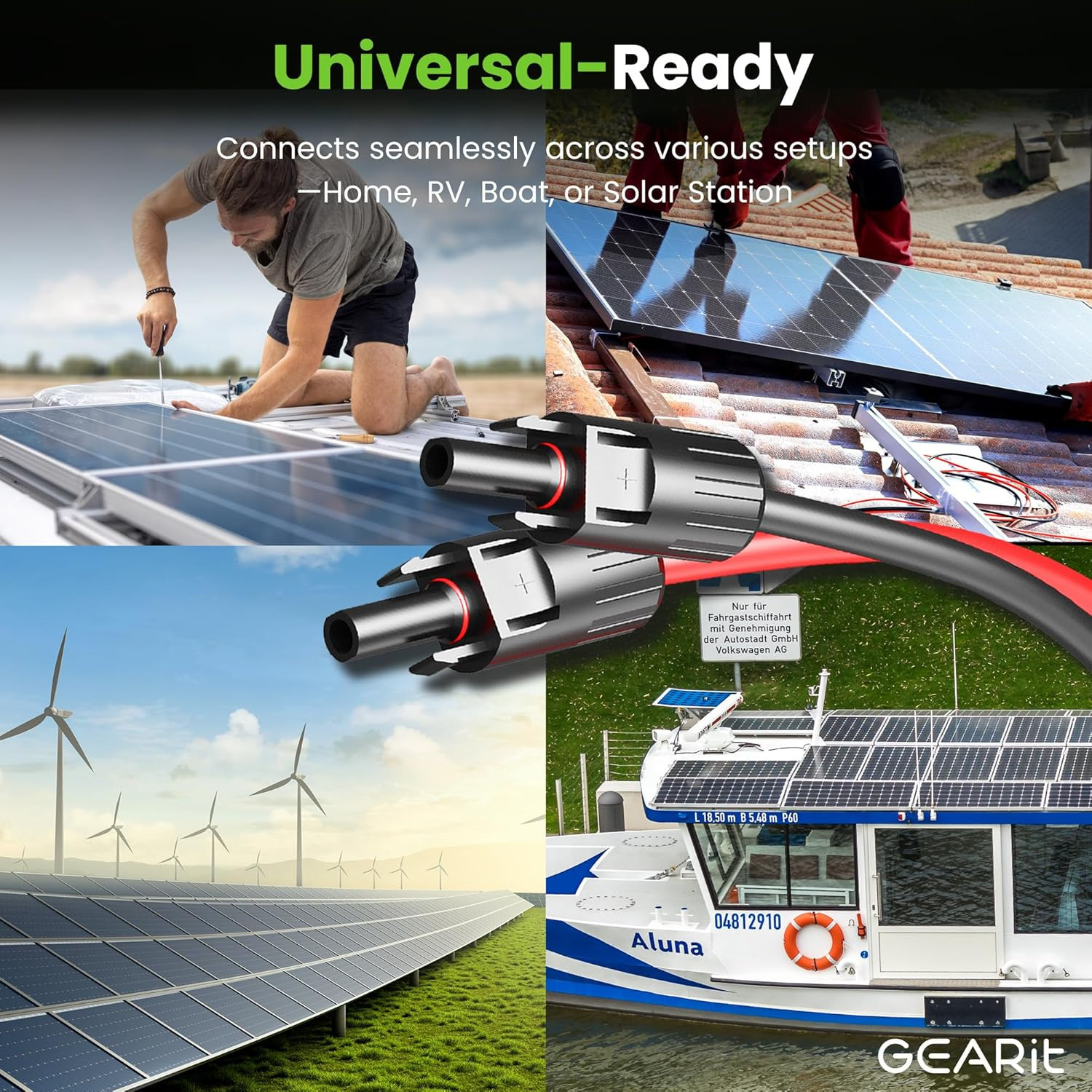 50ft 12 Gauge Solar Panel Extension Cable with MC4 Connectors – 100ft Total