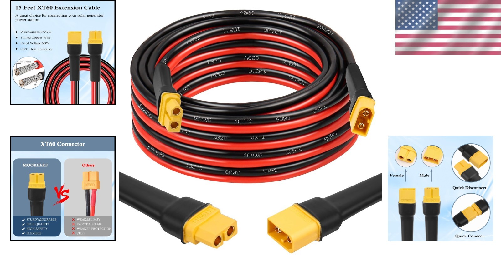 Reliable XT60 Male to Female Connector Cable