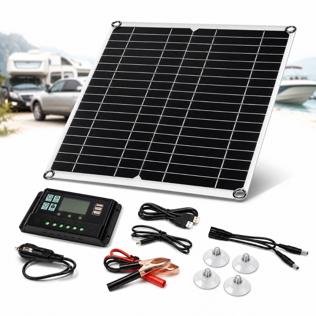 100W Monocrystalline Solar Panel Kit 12V Battery Charger 100A Controller RV Boat