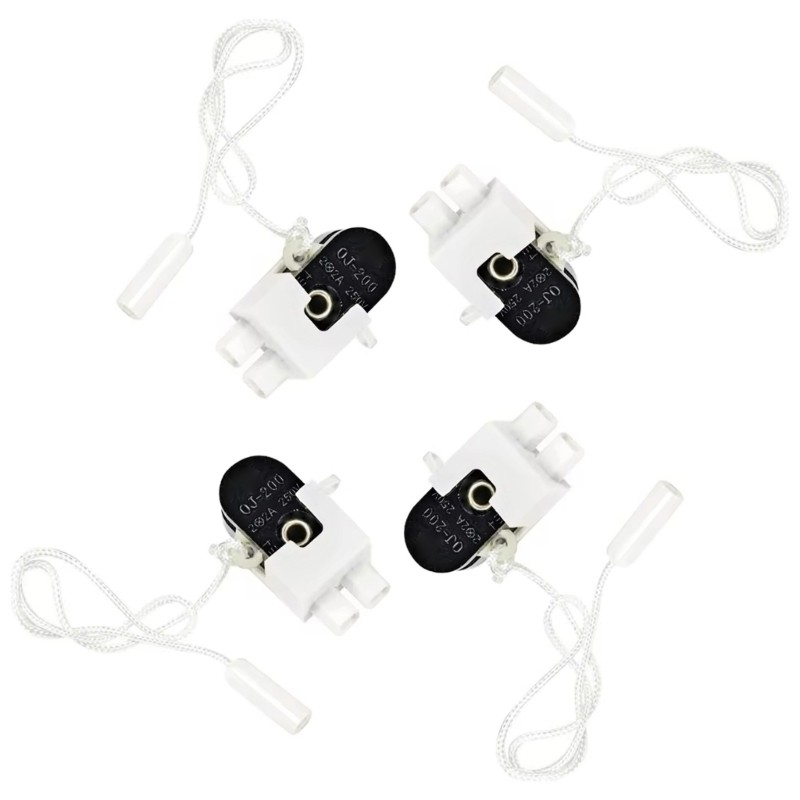 4Pcs 2A 250V Miniature Cord Pull Switches For Bathroom Bedroom Lighting Fixtures