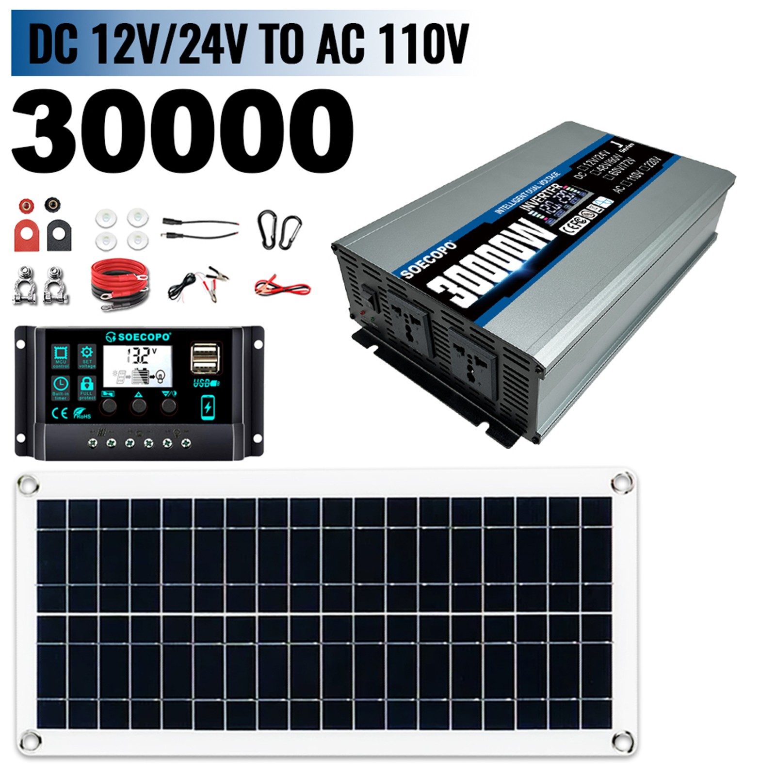 30000W Solar Power System | SOECOPO 200W Panel + Controller Inverter