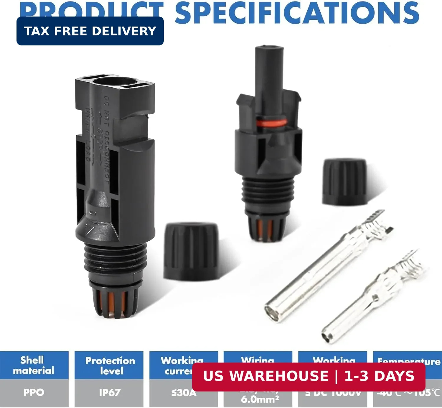 16 PCS Solar Panel Connectors, Male/Female IP67 1000V 30A(10AWG) | Solar Cable C