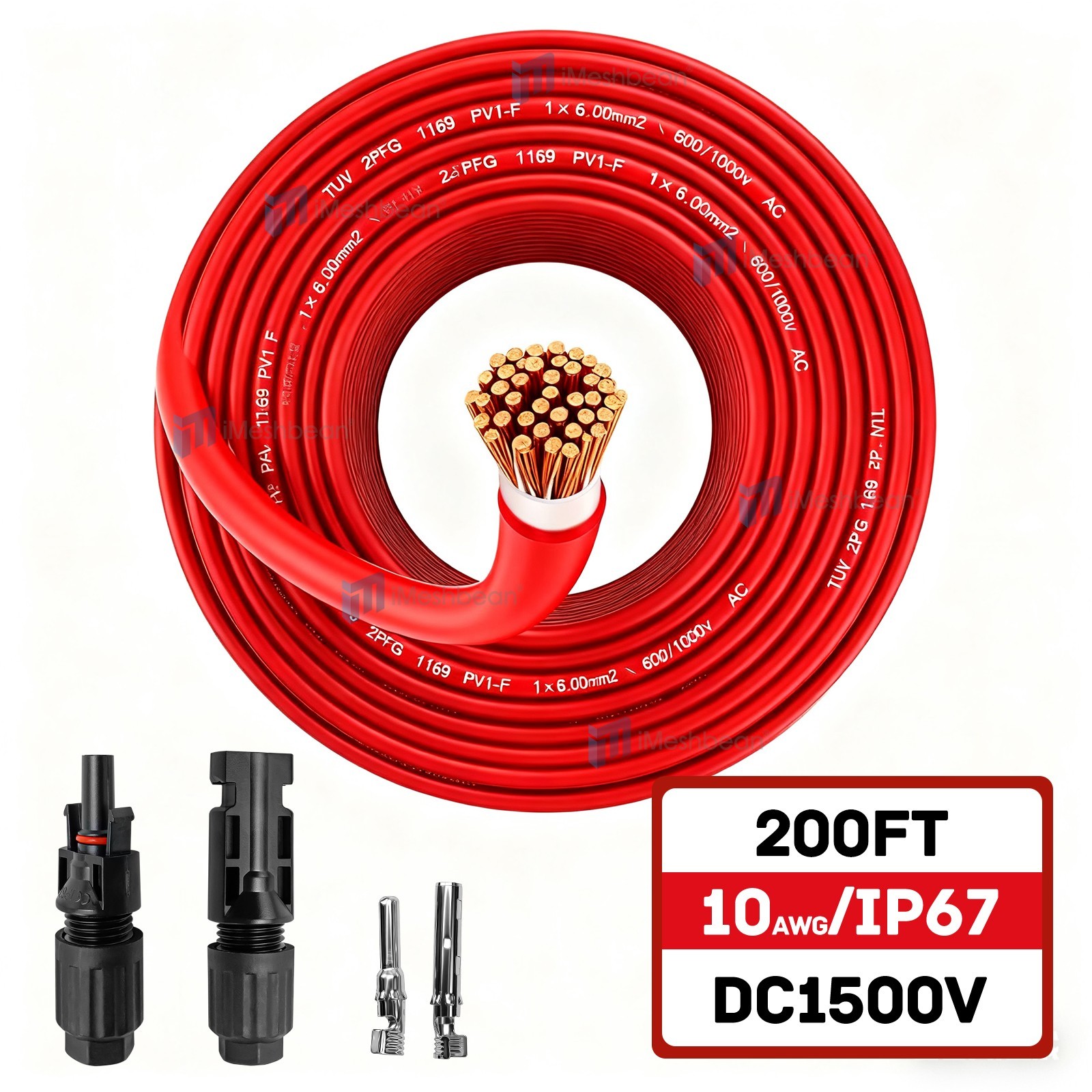 200ft Solar Panel Extension Cable 10AWG 6mm² Tinned Copper PV Cable Solar Wire