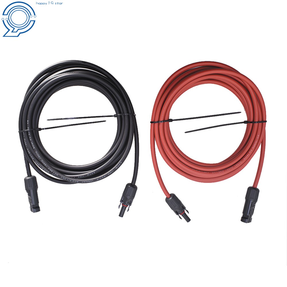 1 Pair 20 Feet Solar Panel Extension Cable Wire Connector Black + Red 10AWG