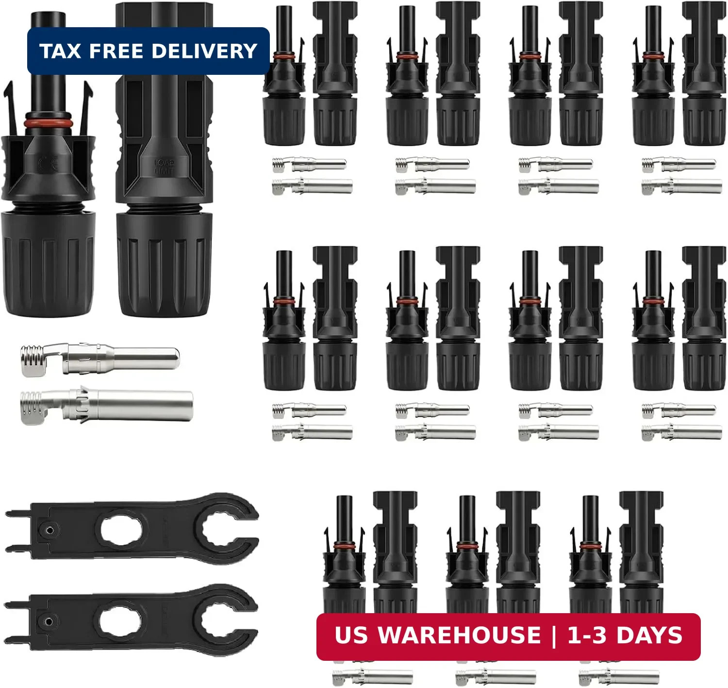 12 Pairs (Male+Female) Solar Connectors with Spanners, IP67 MC4 Connector 1000V/