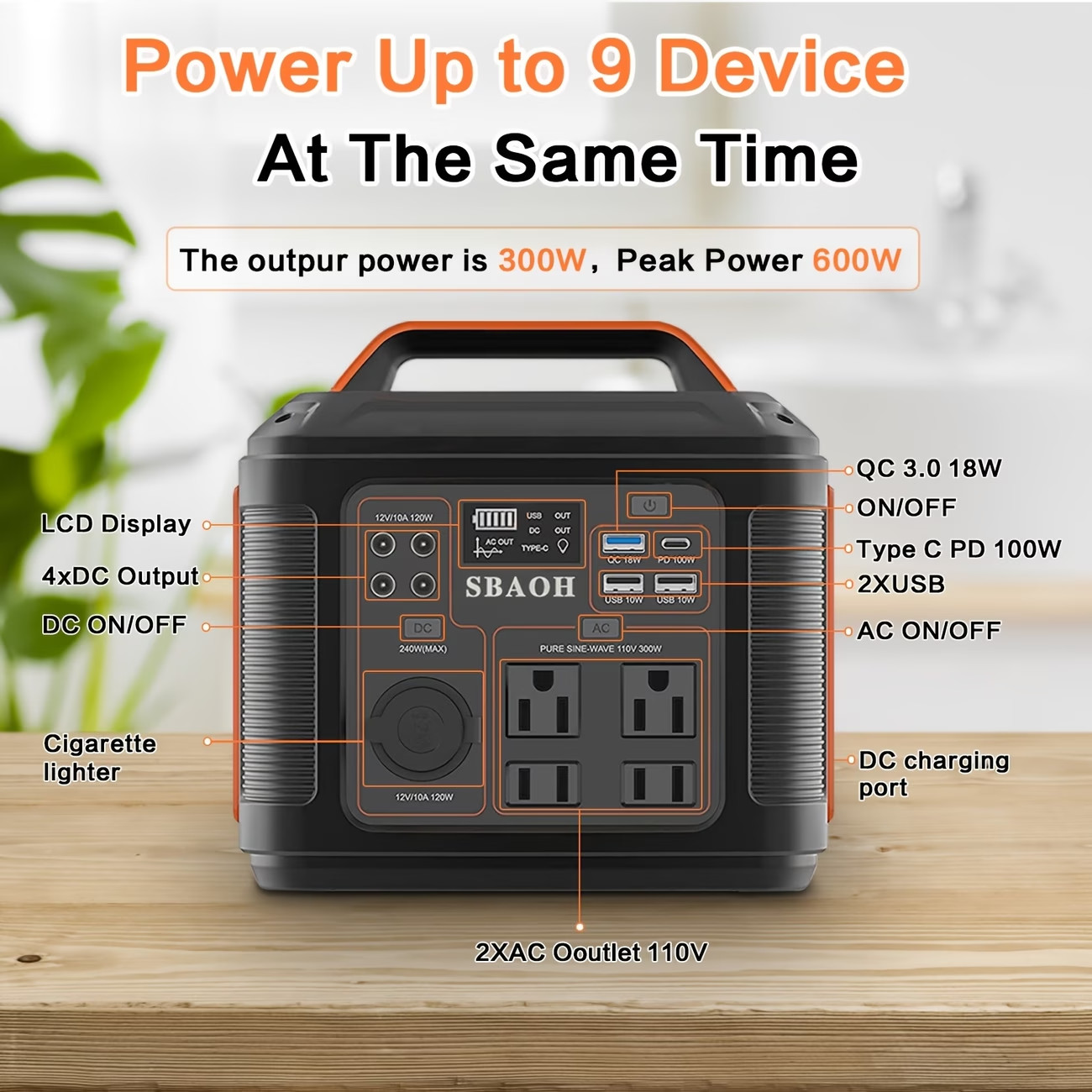 Portable Power Station, 300W 296Wh Solar Generator Quick Charge 100V AC/DC