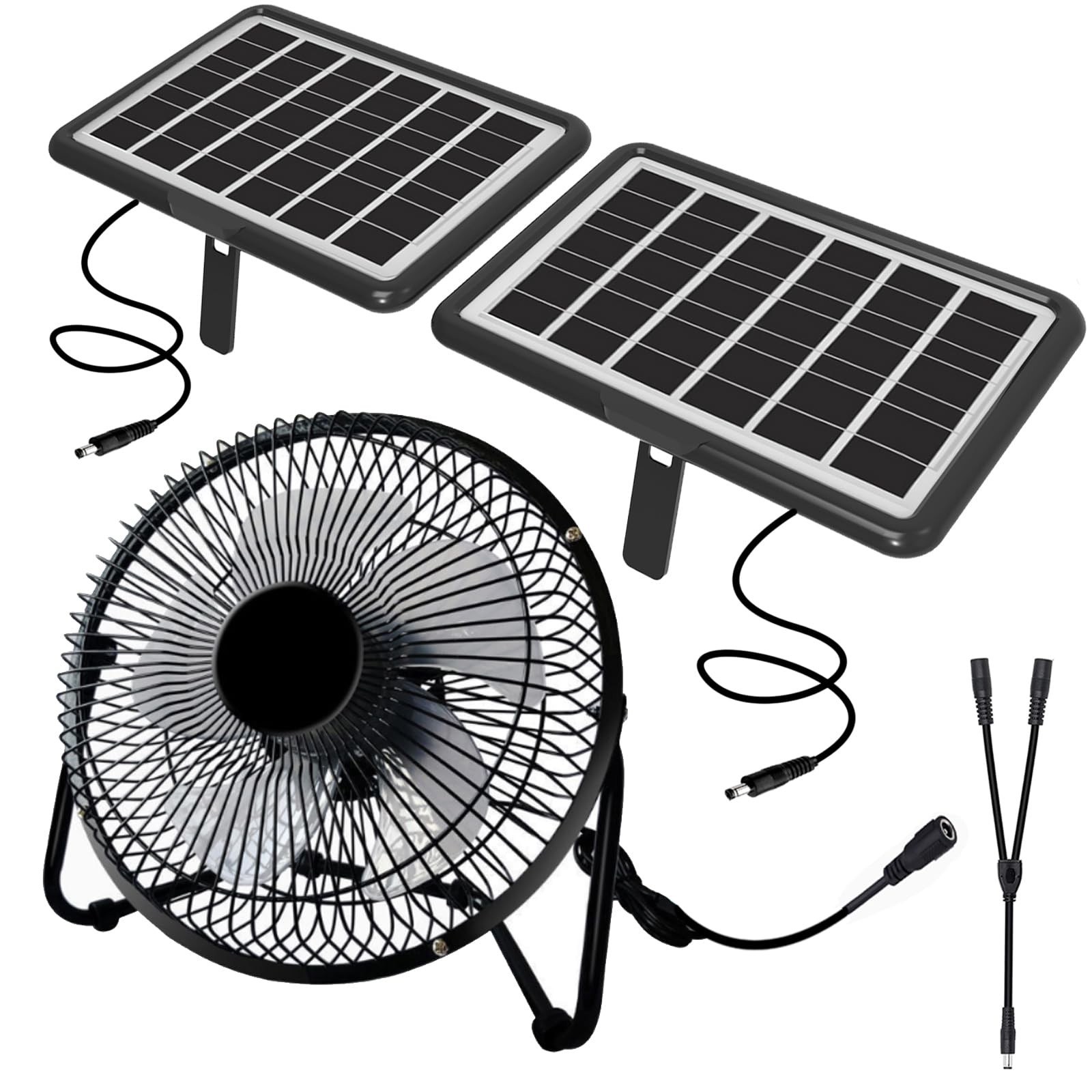Solar Powered Fan 8 Inch Install Free with 25W Dual Solar Panels Cloudy Days