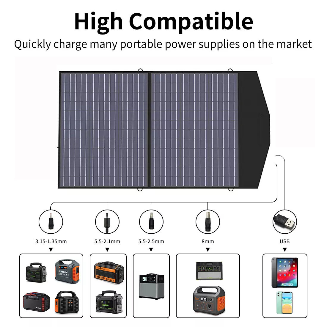 PUJIMAX 100W 18V Portable power station Foldable Solar Panel & Kits Solar Output