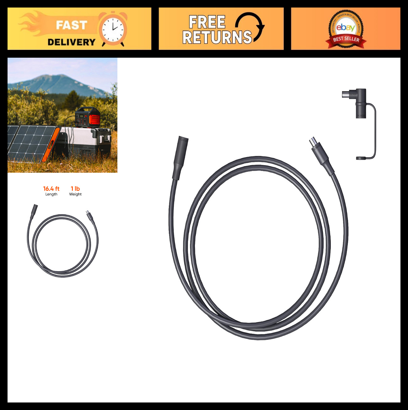 16.4ft DC Extension Cable for Solar Panel – 5 Meter, Durable Grey Connector