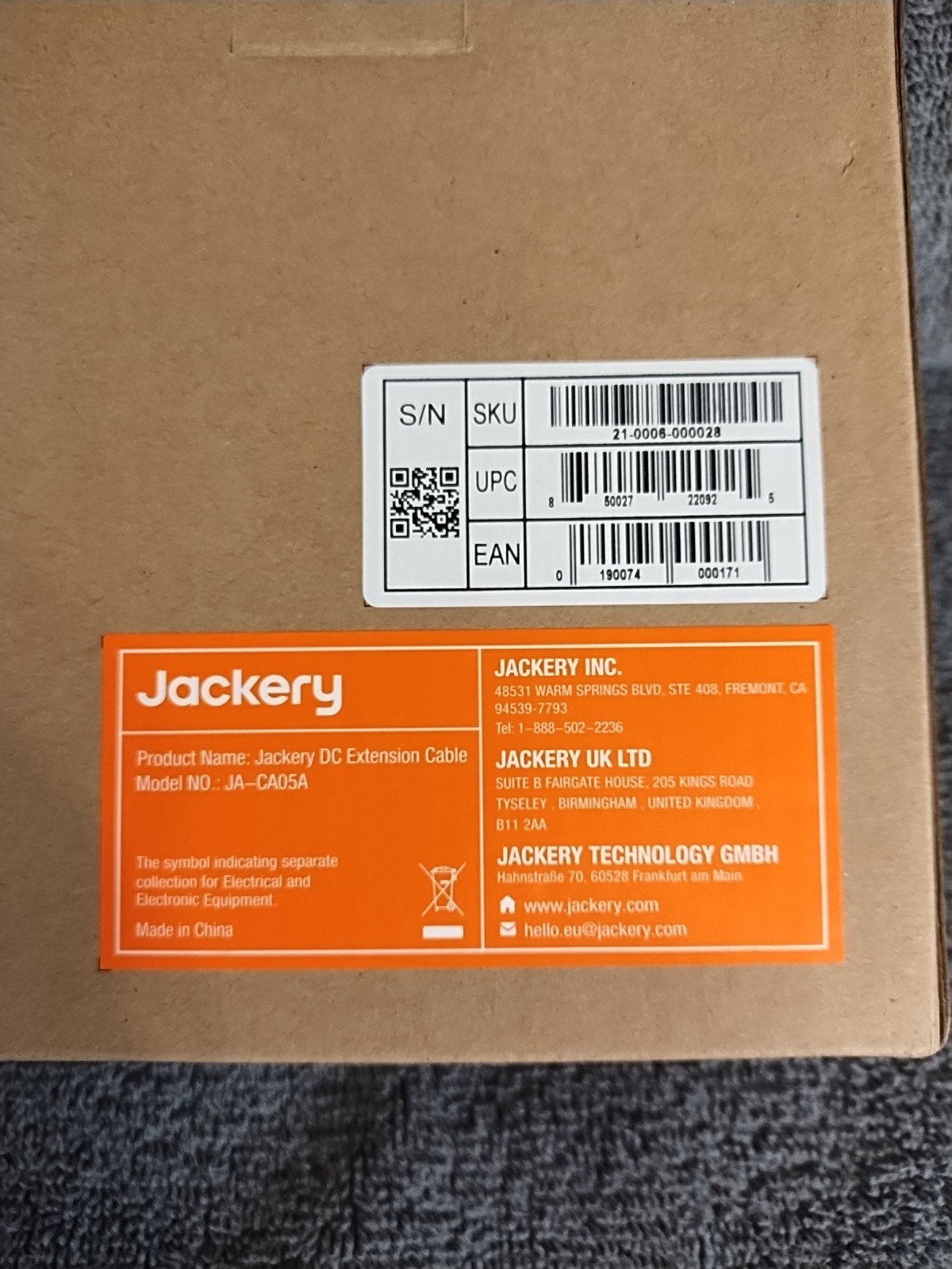 Jackery DC Extension Cable for Solar Panel. Model #JA-CA05A. New In Box.