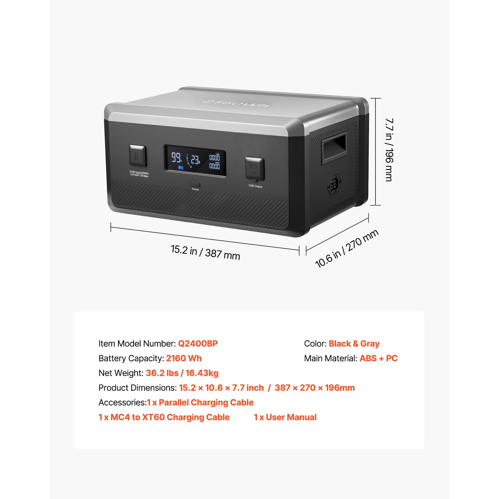 Uimoso Extra Battery for Portable Power Station 2160Wh LiFePO4 Expansion Unit