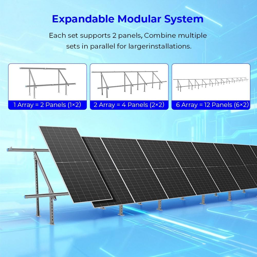 SUNGOLDPOWER Solar Panel Ground Mount Bracket,Adjustable Tilt & Expandable Solar