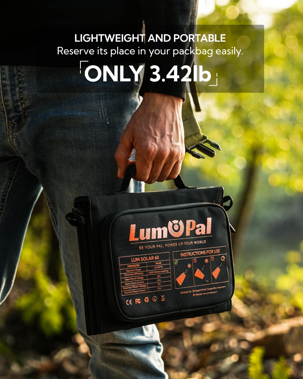 Portable Solar Panel, 60W Foldable Solar Panels Folding Solar Charger with PD60