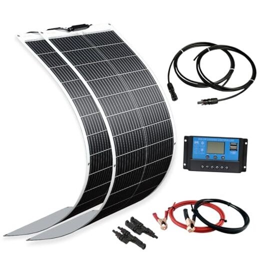 Solar Panel 12V Flexible System Kit,2X100W Monocrystalline Fiberglass 200W