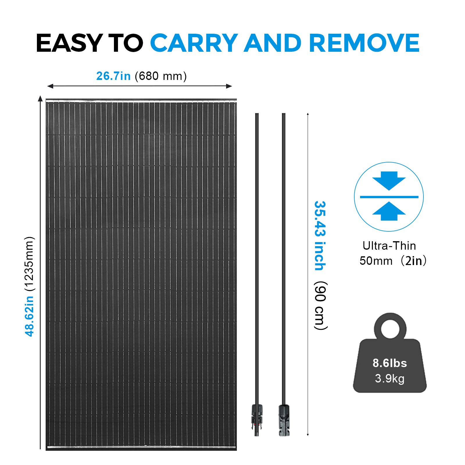 200 Watt Solar Panel Monocrystalline 12V Battery Charging for Home RV Boat Black
