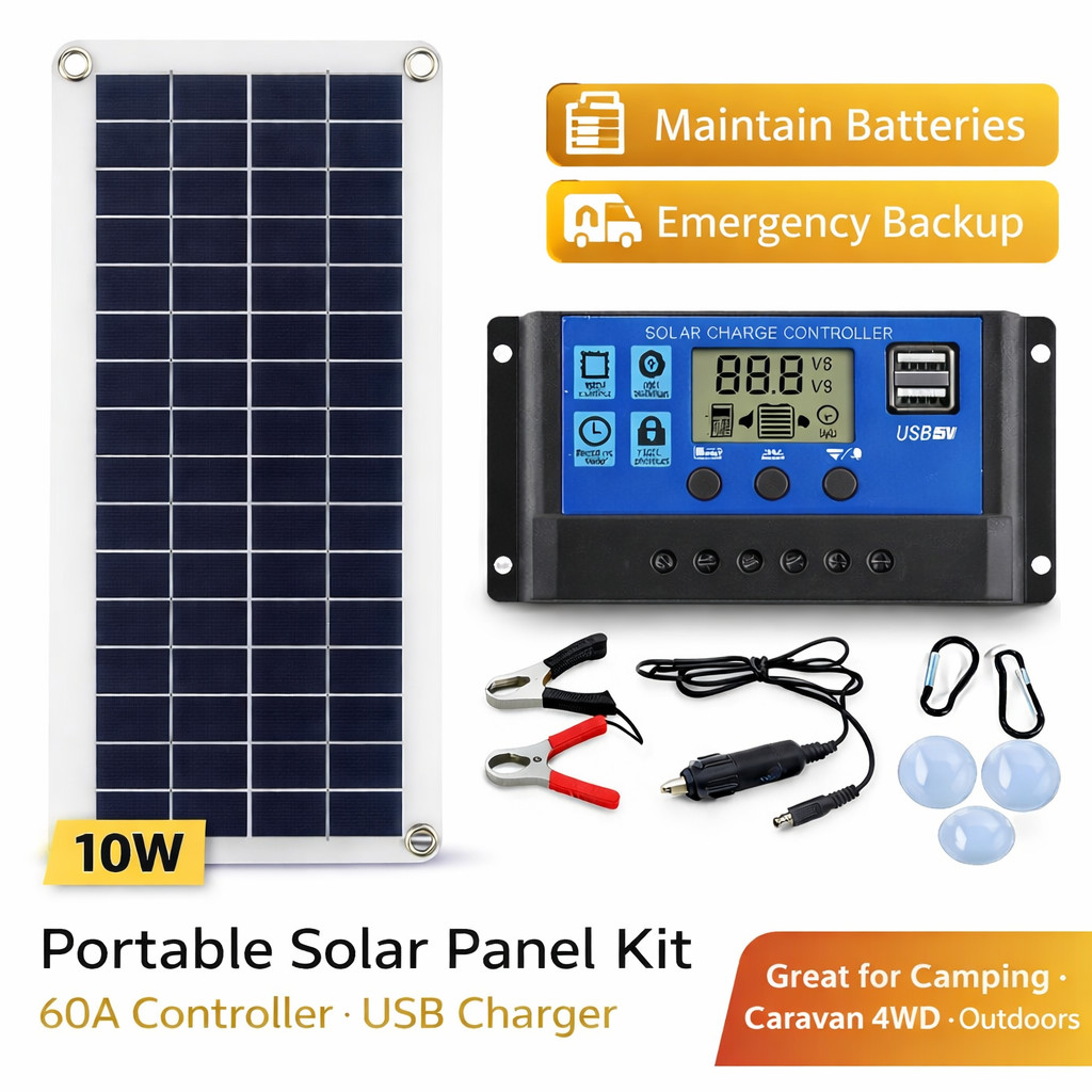 Portable 12V Solar Panel Kit 60A Controller USB Charger Camping Car Battery AU