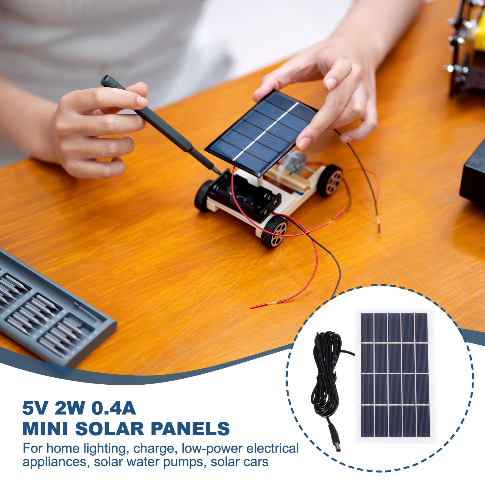 5V 2W 0.4A Mini Solar Panels 3.2m Wire DC Connector Polycrystalline Solar Cell