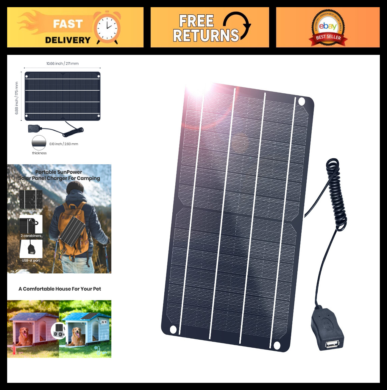 6W Mini USB Solar Panel – IP67 Waterproof Monocrystalline DIY Kit for Phones, Fa
