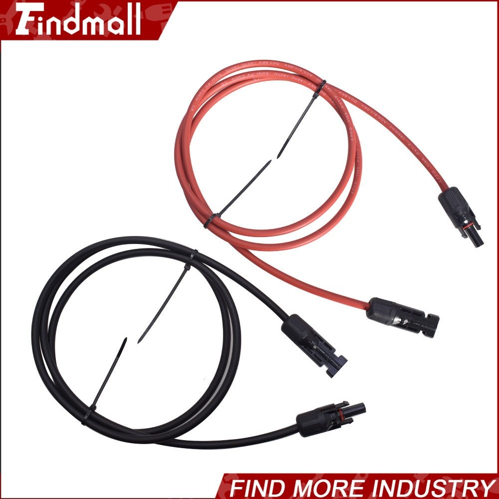 Findmall 1 Pair 5ft 12AWG Black + Red Solar Panel Extension Cable Wire Connector