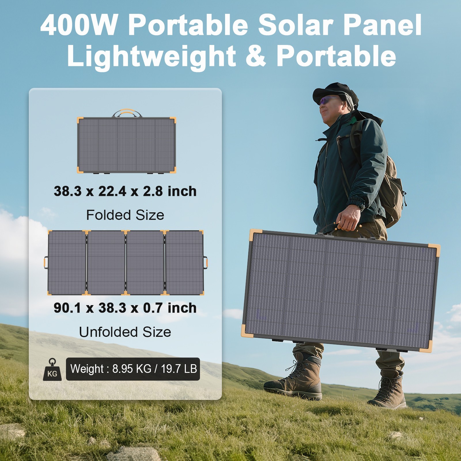 MHPOWOS 100 200 400 watt Portable Solar Panel Bifacial for Anker Power Staion