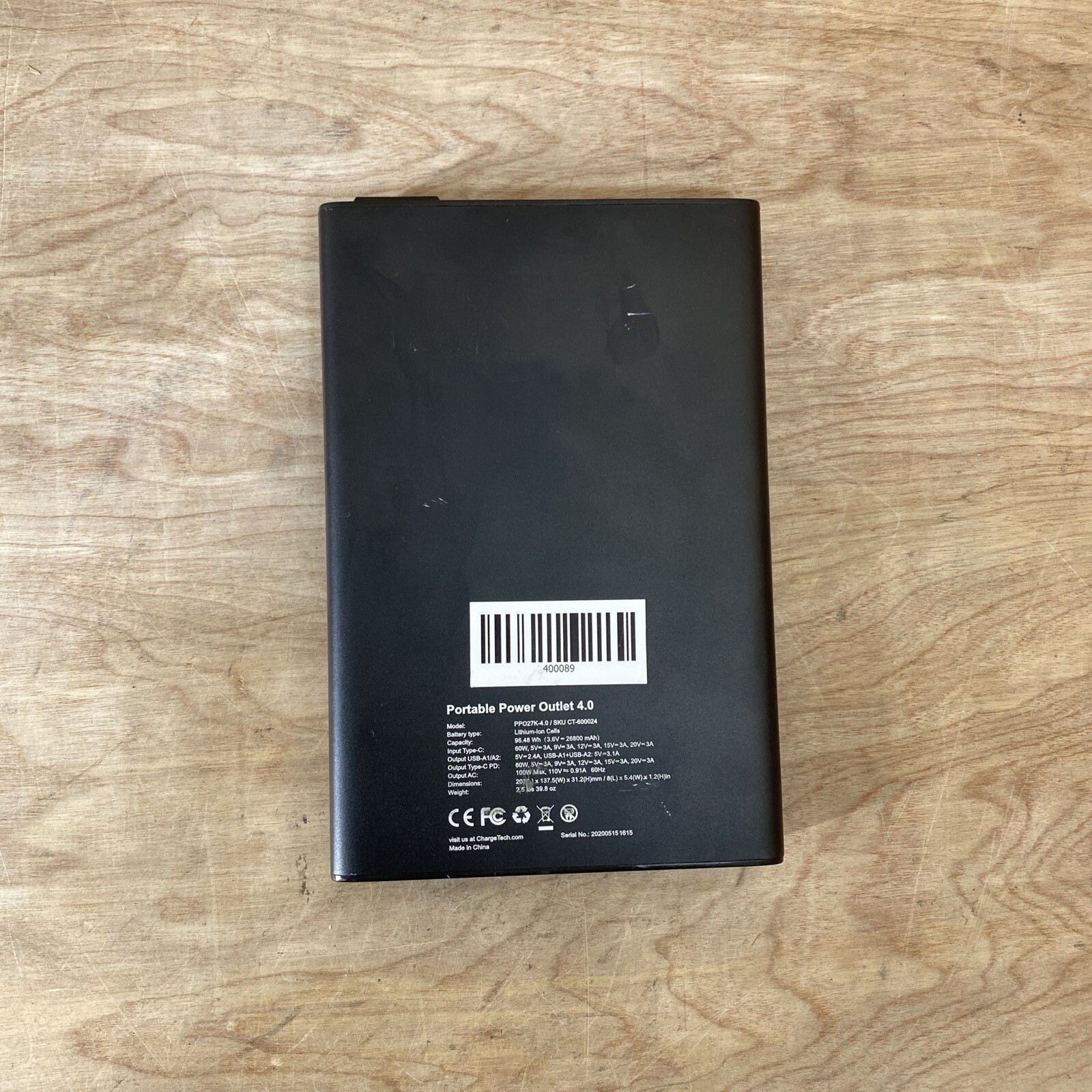 ChargeTech Portable Outlet PPO27K-4.0 26800 mAh Power Bank