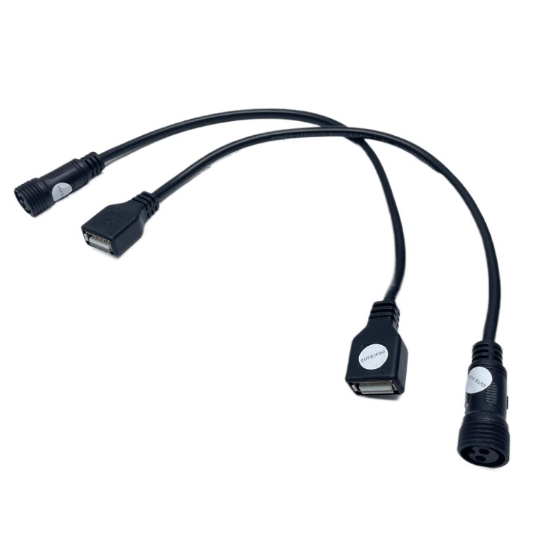 USB To 2pin Female Waterproof Extension Cord 30cm for Outdoor Panel Floodlight