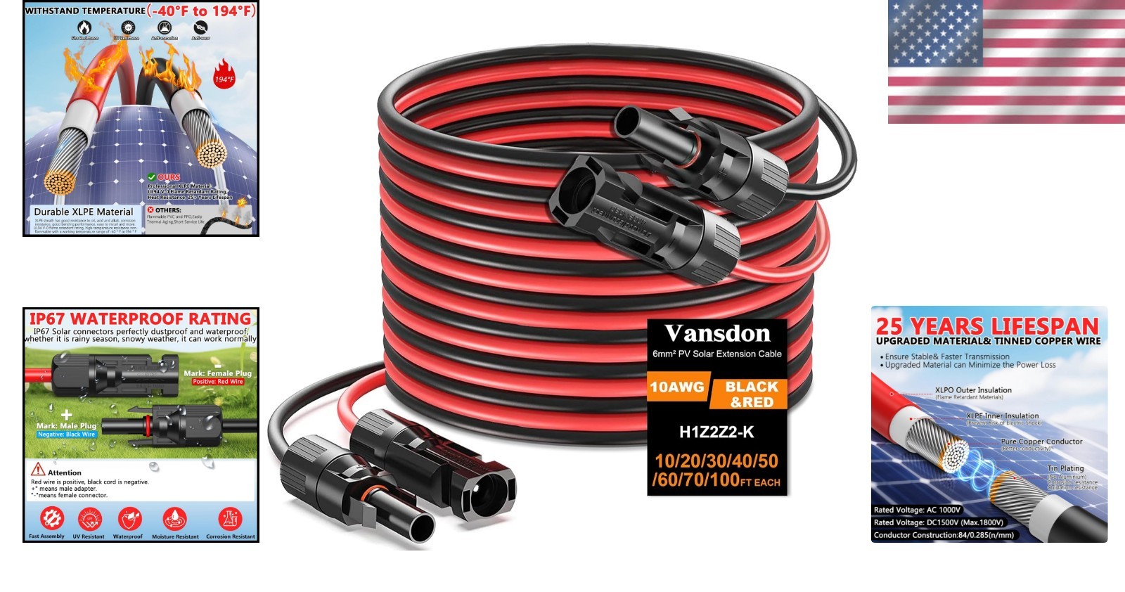 Extreme Weather 10AWG 80FT Solar Cable with MC4 Connectors for Energy Efficiency