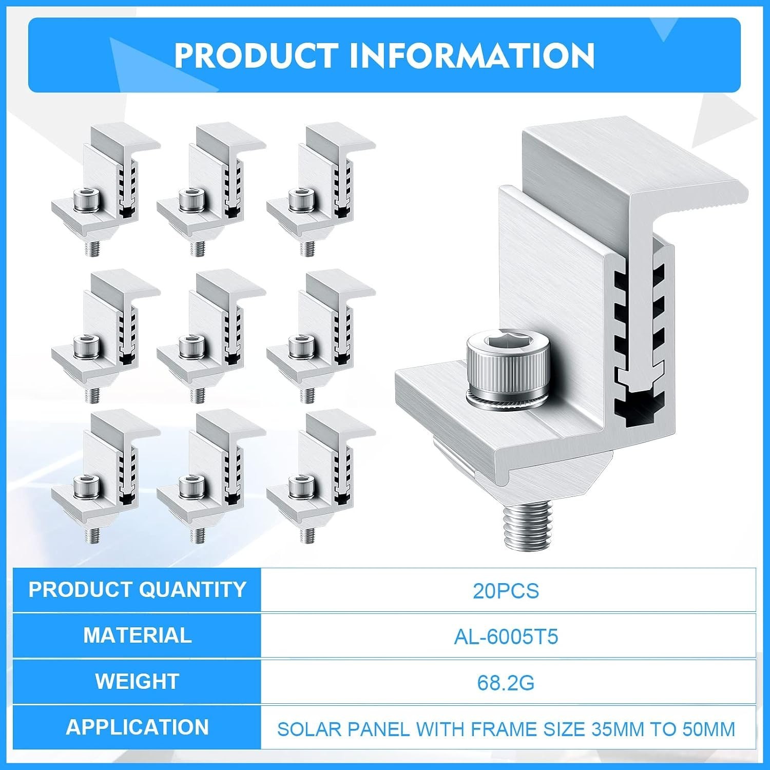Aluminum End Clamps for Panel Installation – 20 Pack