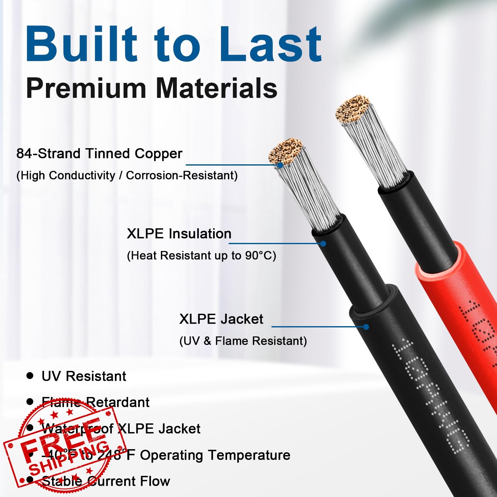 XRDS-RF 10AWG 30FT Solar Extension Cable 2 Pack Red/Black