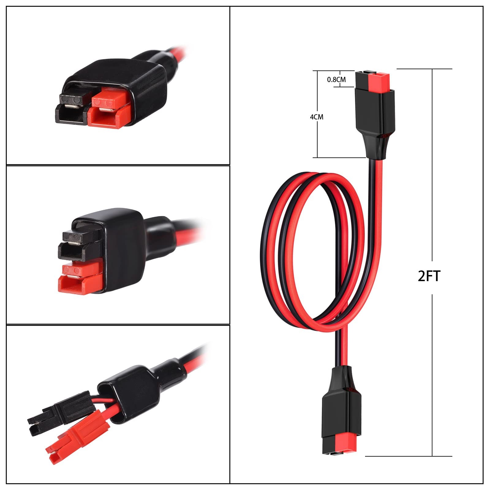 10AWG 2FT Anderson Extension Cable 2 6 10 20 35 50 75 100FT Solar Extension C…